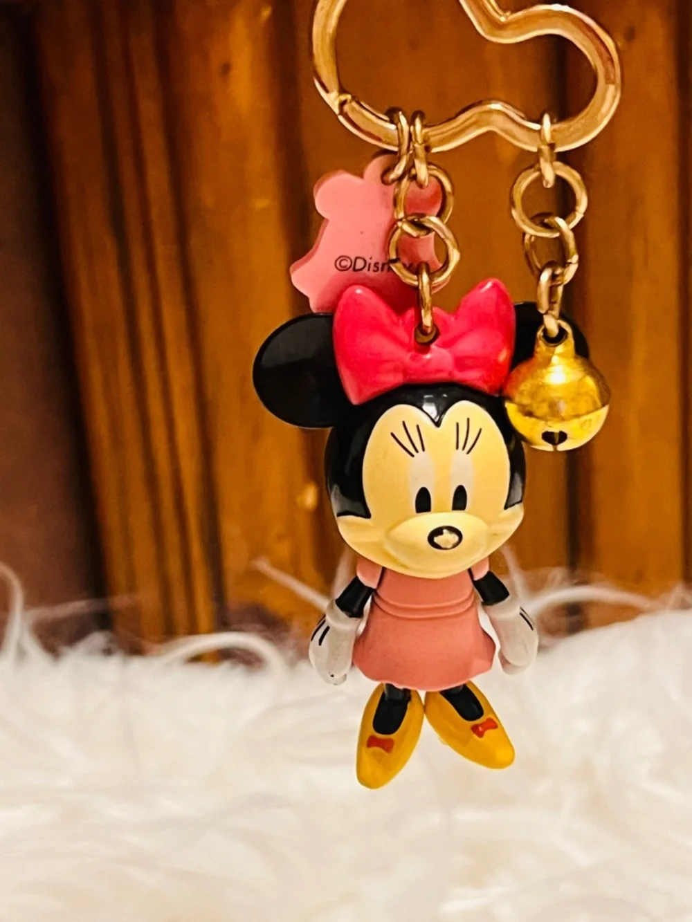 Disney Minnie Mouse Pink Bow and Dress Key Charm with Gold Bell